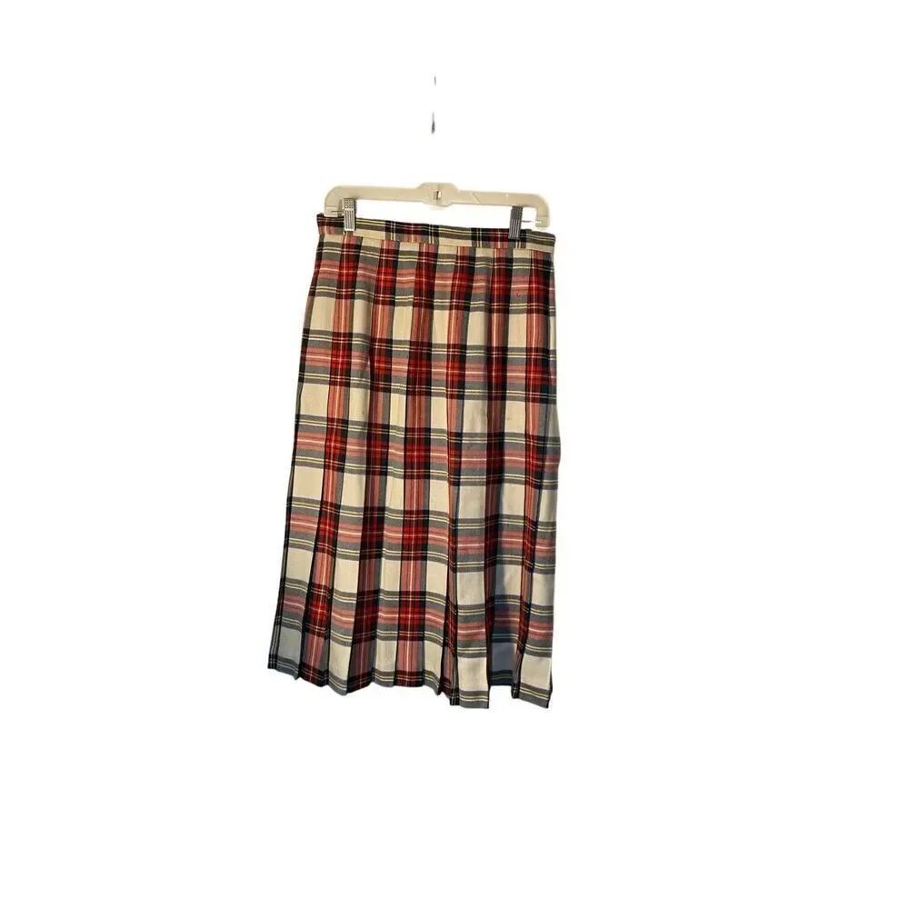 Lands end women’s vintage, tartan, plaid, midi, pleated skirt 14